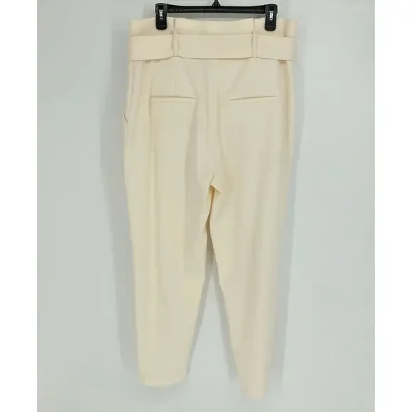 VERONICA BEARD Women's Belted Setti Pants Size 14 Cream Ecru Paperbag Waist NWT